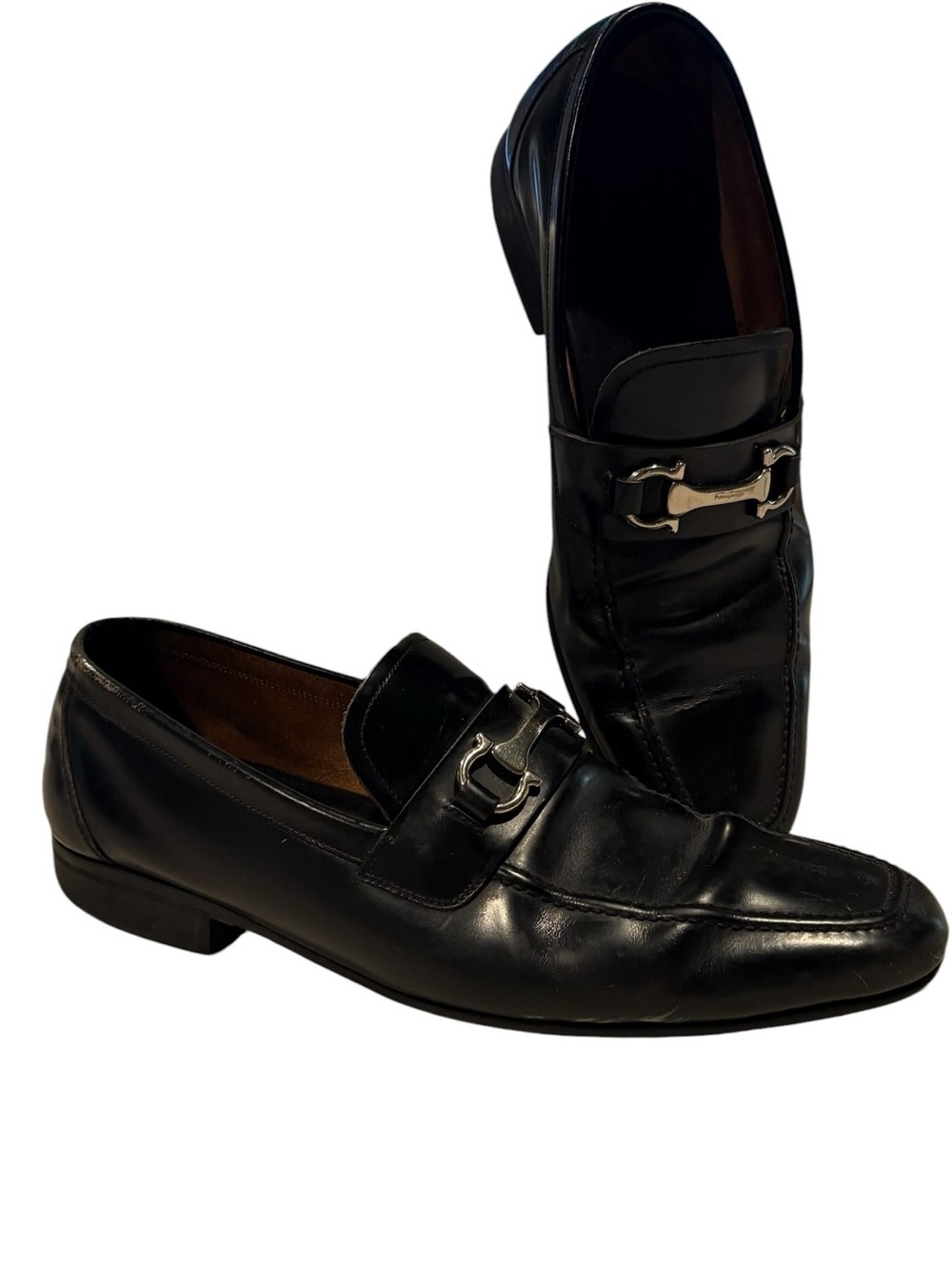 Salvatore Ferragamo Gancini Slip On Loafers. Shoes. Black Leather.  10.5